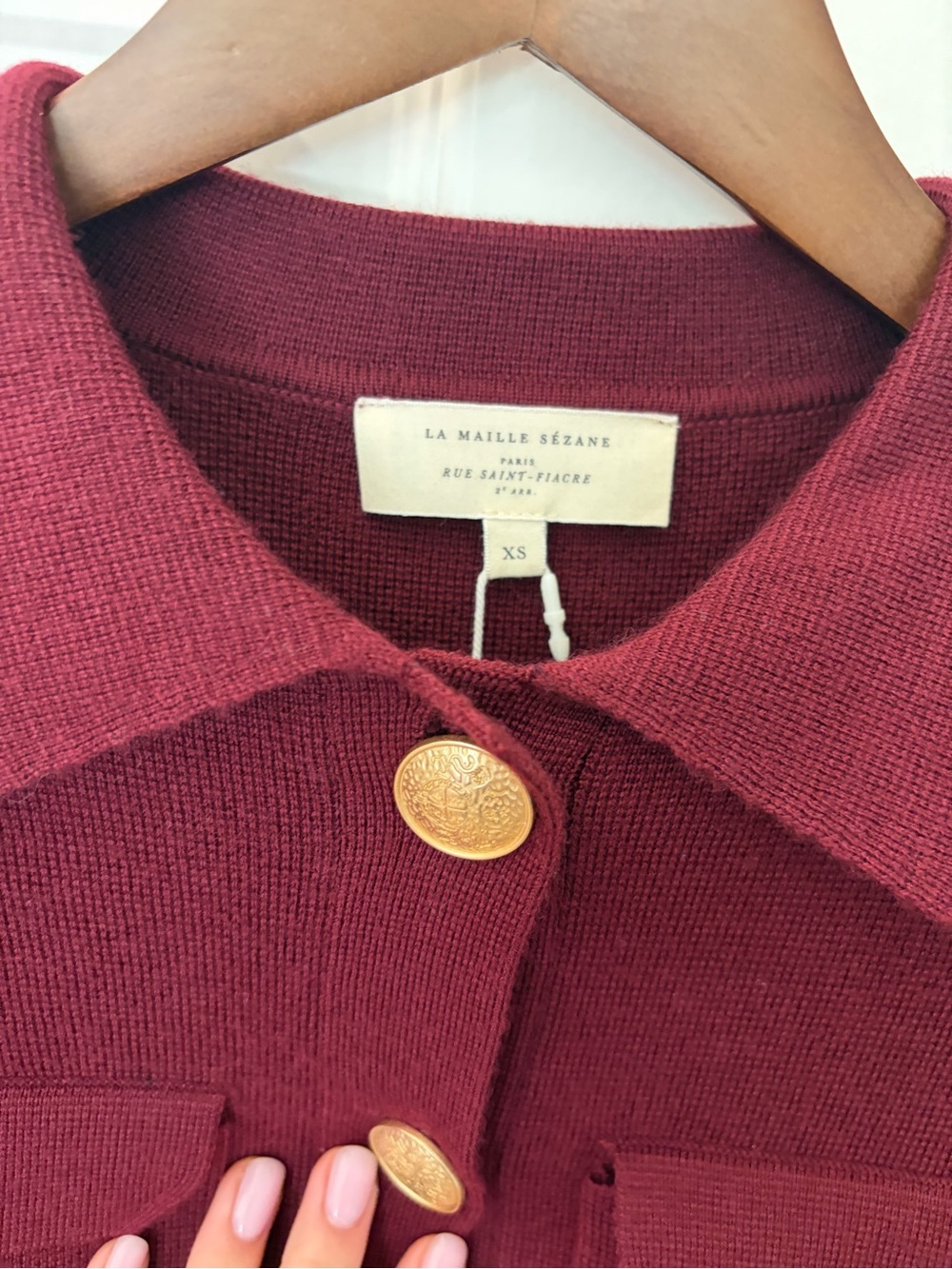 NWT Sezane Gilet Betty Bordeaux Women's Burgundy Button-Front Blazer Jacket XS - Picture 5 of 9